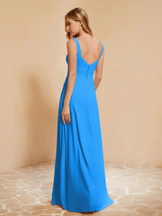 Sleeveless Bridesmaid Gown with Ruffles Ocean Blue