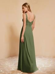 Sleeveless Bridesmaid Gown with Ruffles Olive Green