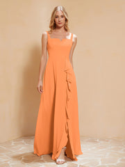 Sleeveless Bridesmaid Gown with Ruffles Orange