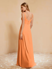 Sleeveless Bridesmaid Gown with Ruffles Orange