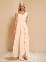 Sleeveless Bridesmaid Gown with Ruffles Peach