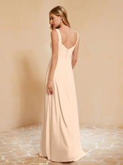 Sleeveless Bridesmaid Gown with Ruffles Peach