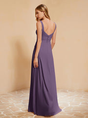 Sleeveless Bridesmaid Gown with Ruffles Plum