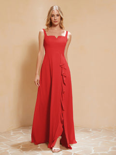 Sleeveless Bridesmaid Gown with Ruffles Red