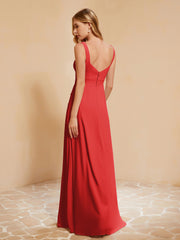 Sleeveless Bridesmaid Gown with Ruffles Red