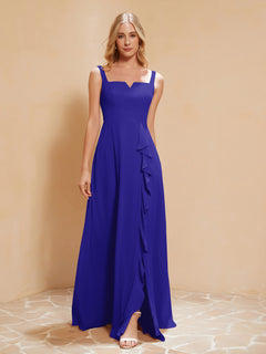 Sleeveless Bridesmaid Gown with Ruffles Royal Blue