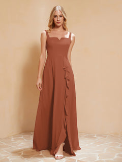 Sleeveless Bridesmaid Gown with Ruffles Rust