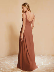 Sleeveless Bridesmaid Gown with Ruffles Rust
