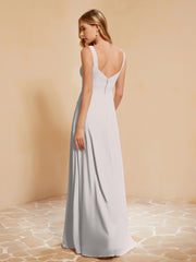Sleeveless Bridesmaid Gown with Ruffles Silver