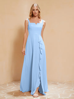 Sleeveless Bridesmaid Gown with Ruffles Sky Blue