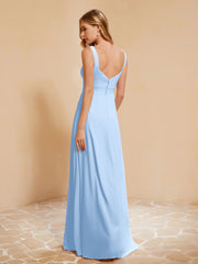 Sleeveless Bridesmaid Gown with Ruffles Sky Blue
