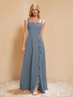 Sleeveless Bridesmaid Gown with Ruffles Slate Blue