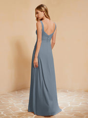 Sleeveless Bridesmaid Gown with Ruffles Slate Blue