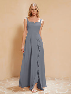 Sleeveless Bridesmaid Gown with Ruffles Steel Grey