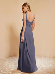 Sleeveless Bridesmaid Gown with Ruffles Stormy