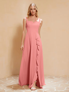 Sleeveless Bridesmaid Gown with Ruffles Sunset