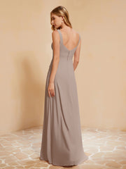 Sleeveless Bridesmaid Gown with Ruffles Taupe