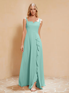 Sleeveless Bridesmaid Gown with Ruffles Turquoise