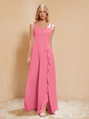 Sleeveless Bridesmaid Gown with Ruffles Watermelon