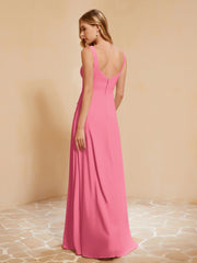 Sleeveless Bridesmaid Gown with Ruffles Watermelon