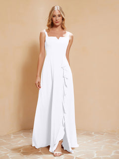 Sleeveless Bridesmaid Gown with Ruffles White