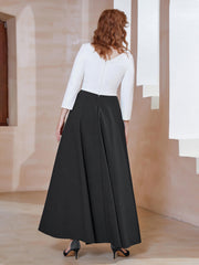 A-Line Lace Neckline Tea-Length Dress Black