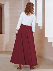 A-Line Lace Neckline Tea-Length Dress Burgundy