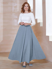 A-Line Lace Neckline Tea-Length Dress Dusty Blue
