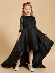 Scoop Neck Long Sleeve Asymmetrical Flower Girl Dress