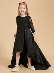 Scoop Neck Long Sleeve Asymmetrical Flower Girl Dress