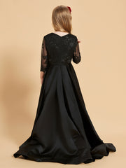 Scoop Neck Long Sleeve Asymmetrical Flower Girl Dress