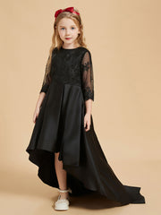 Scoop Neck Long Sleeve Asymmetrical Flower Girl Dress