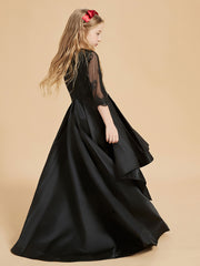 Scoop Neck Long Sleeve Asymmetrical Flower Girl Dress