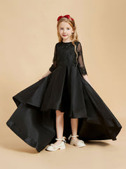 Scoop Neck Long Sleeve Asymmetrical Flower Girl Dress