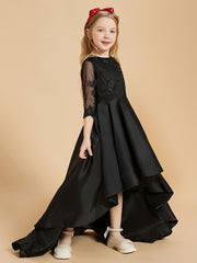 Scoop Neck Long Sleeve Asymmetrical Flower Girl Dress