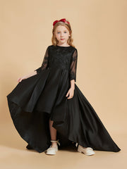 Scoop Neck Long Sleeve Asymmetrical Flower Girl Dress