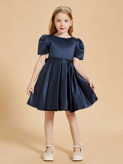 Scoop Neck Satin Flower Girl Dress with Bowknot