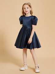 Scoop Neck Satin Flower Girl Dress with Bowknot
