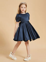 Scoop Neck Satin Flower Girl Dress with Bowknot