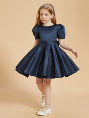 Scoop Neck Satin Flower Girl Dress with Bowknot