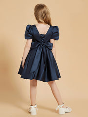 Scoop Neck Satin Flower Girl Dress with Bowknot