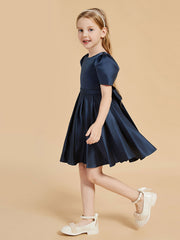Scoop Neck Satin Flower Girl Dress with Bowknot