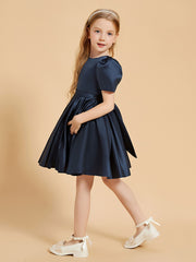 Scoop Neck Satin Flower Girl Dress with Bowknot
