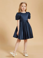 Scoop Neck Satin Flower Girl Dress with Bowknot