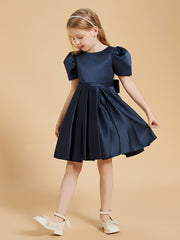 Scoop Neck Satin Flower Girl Dress with Bowknot