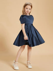 Scoop Neck Satin Flower Girl Dress with Bowknot