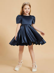 Scoop Neck Satin Flower Girl Dress with Bowknot