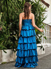 Strapless A-line Floor-length Tiered Dress Ink Blue