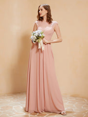 Lace Applique Top Long Bridesmaid Gown Dusty Rose Plus Size