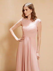 Lace Applique Top Long Bridesmaid Gown Dusty Rose Plus Size